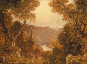 Figures Gathering Wood In A Mountainous Landscape