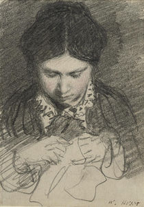 A Young Woman Sewing