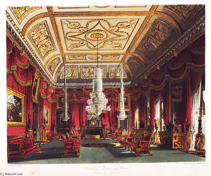 Wikioo.org - The Encyclopedia of Fine Arts - Painting, Artwork by William Henry Pyne - Carlton Crimson Drawing Room