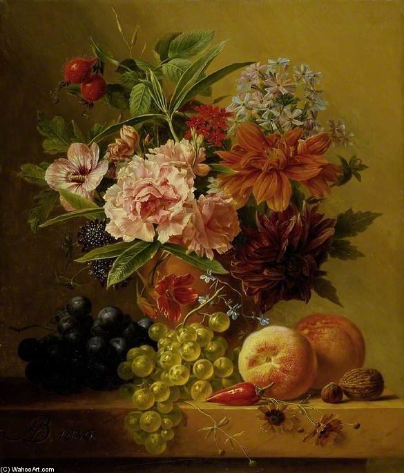 Wikioo.org - The Encyclopedia of Fine Arts - Painting, Artwork by Arnoldus Bloemers - Pot Of Flowers And Fruit
