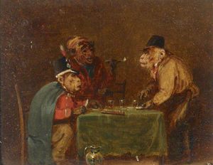 From A Set Of Four Singeries - Three Monkeys Drinking At A Table