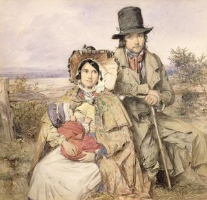 A Family Seated At A Roadside