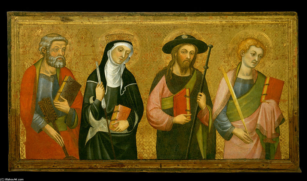 Wikioo.org - The Encyclopedia of Fine Arts - Painting, Artwork by Pere Serra - Aint Peter, Saint Claire, Saint James The Great And Saint John The Evangelist