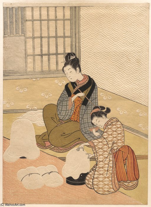 Wikioo.org - The Encyclopedia of Fine Arts - Painting, Artwork by Suzuki Harunobu - Evening Snow On The Heater