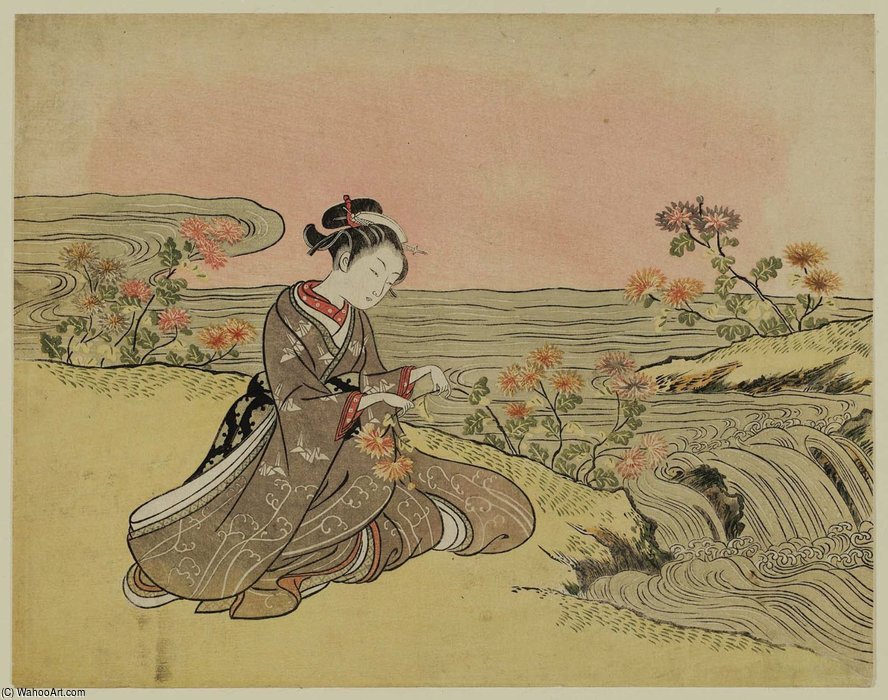 Wikioo.org - The Encyclopedia of Fine Arts - Painting, Artwork by Suzuki Harunobu - Parody Of The Story Of The Chrysanthemum Boy