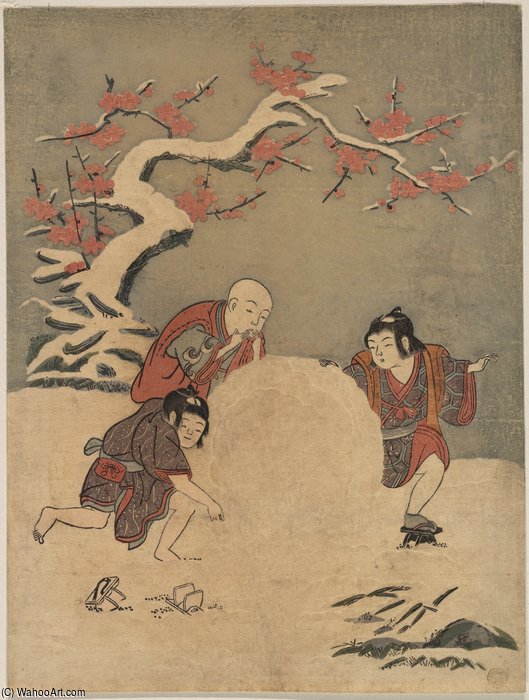 Wikioo.org - The Encyclopedia of Fine Arts - Painting, Artwork by Suzuki Harunobu - The Snow Ball