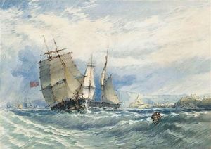 Merchant Shipping In A Heavy Swell Off The North East Coast