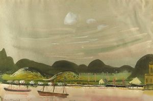 Boris Dmitrievich Grigoriev - Coastal View With Mountains