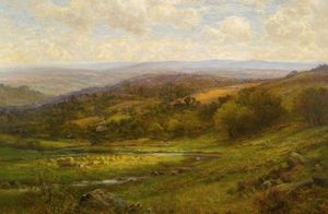 Alfred I Glendening - Landscape With Cattle And Haystacks