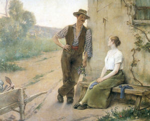Adrien Henri Tanoux - Peasant Couple in Farmyard