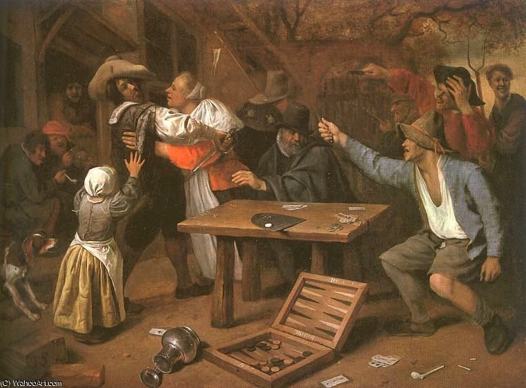 Wikioo.org - The Encyclopedia of Fine Arts - Painting, Artwork by Jan Havicksz Steen - Card Players Quarreling - oil on canvas -