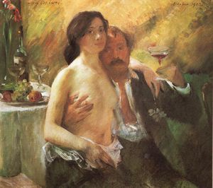 Lovis Corinth (Franz Heinrich Louis) - Self portrait with his Wife and a Glass of Champagne