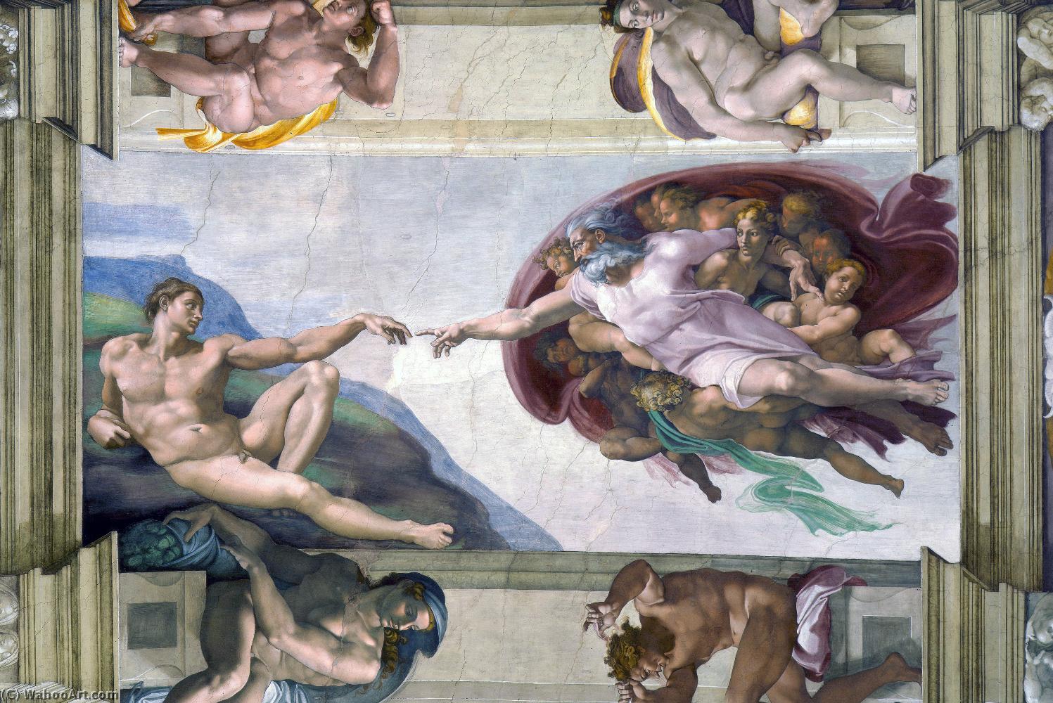 Wikioo.org - สารานุกรมวิจิตรศิลป์ - จิตรกรรม Michelangelo Buonarroti - Creation of Adam (Sistine Chapel)