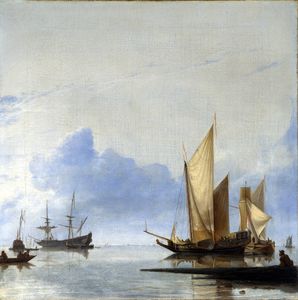 A Dutch Yacht and Other Vessels Becalmed near the Shore