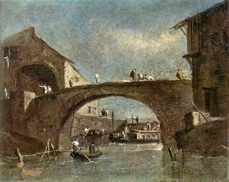 Wikioo.org - The Encyclopedia of Fine Arts - Painting, Artwork by Francesco Lazzaro Guardi - Bridge at Dolo