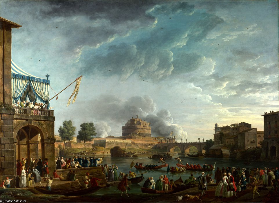 Wikioo.org - The Encyclopedia of Fine Arts - Painting, Artwork by Claude Joseph Vernet - A Sporting Contest on the Tiber at Rome