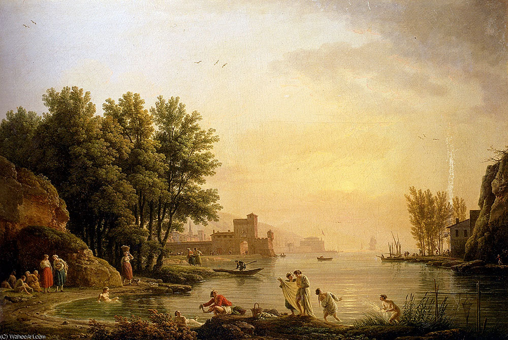 Wikioo.org - The Encyclopedia of Fine Arts - Painting, Artwork by Claude Joseph Vernet - Landscape with bathers
