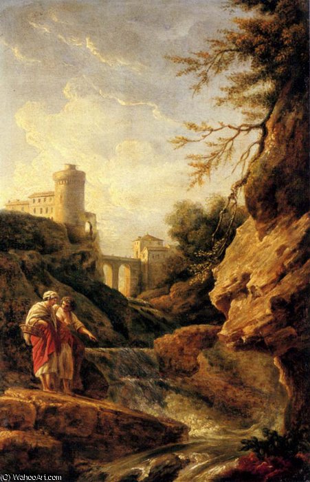 Wikioo.org - The Encyclopedia of Fine Arts - Painting, Artwork by Claude Joseph Vernet - Two female peasants by a waterfall