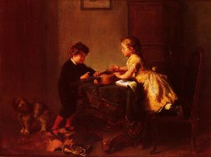 Children playing with a guitar