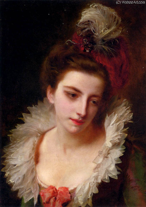 Portrait of a lady with a feathered hat   Gustave Jean Jacquet