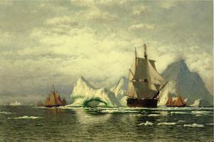 Arctic Whaler Homeward Bound Among the Icebergs