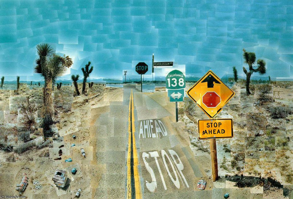 Wikoo.org - موسوعة الفنون الجميلة - اللوحة، العمل الفني David Hockney - Pearblossom highway