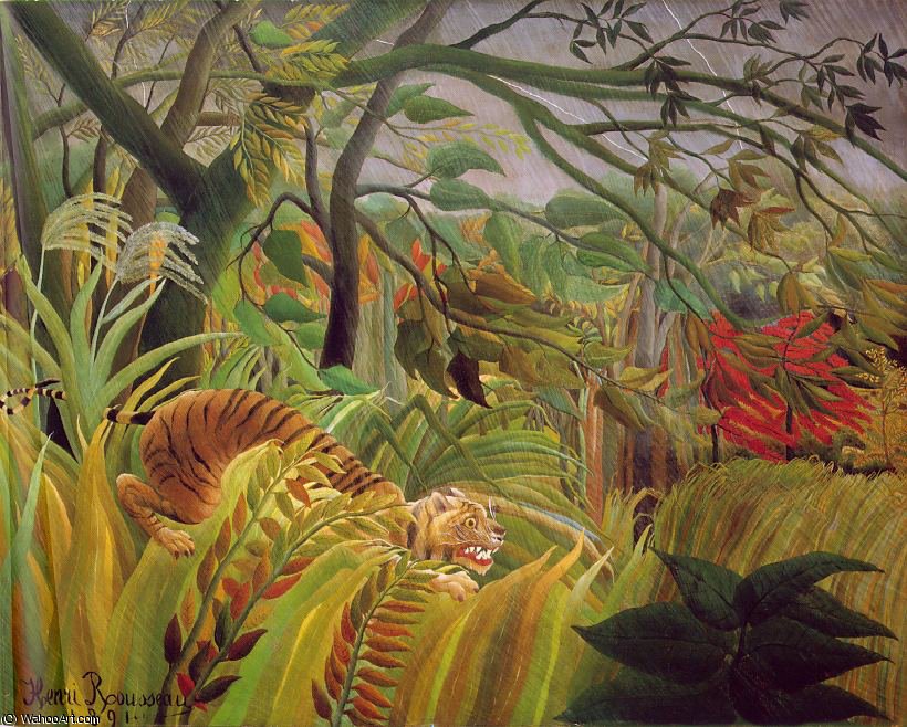Wikioo.org - The Encyclopedia of Fine Arts - Painting, Artwork by Henri Emilien Rousseau - Surprise, NG London