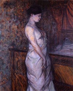 Madame Poupoule in a Chemise Standing by a Bed