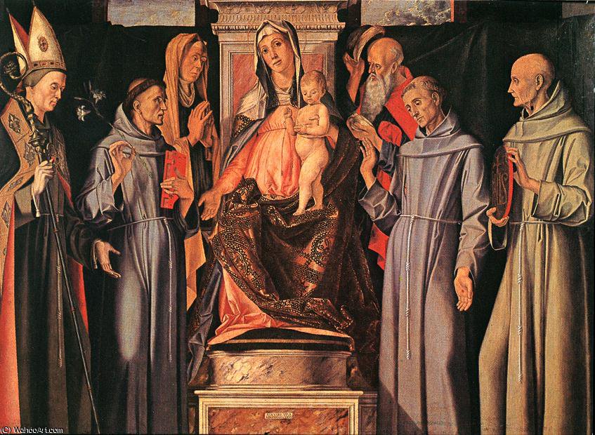 Wikioo.org - The Encyclopedia of Fine Arts - Painting, Artwork by Alvise Vivarini (Luigi Vivarini) - Holy Family (Sacra Conversazione)