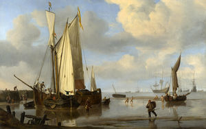 Dutch Vessels Inshore and Men Bathing