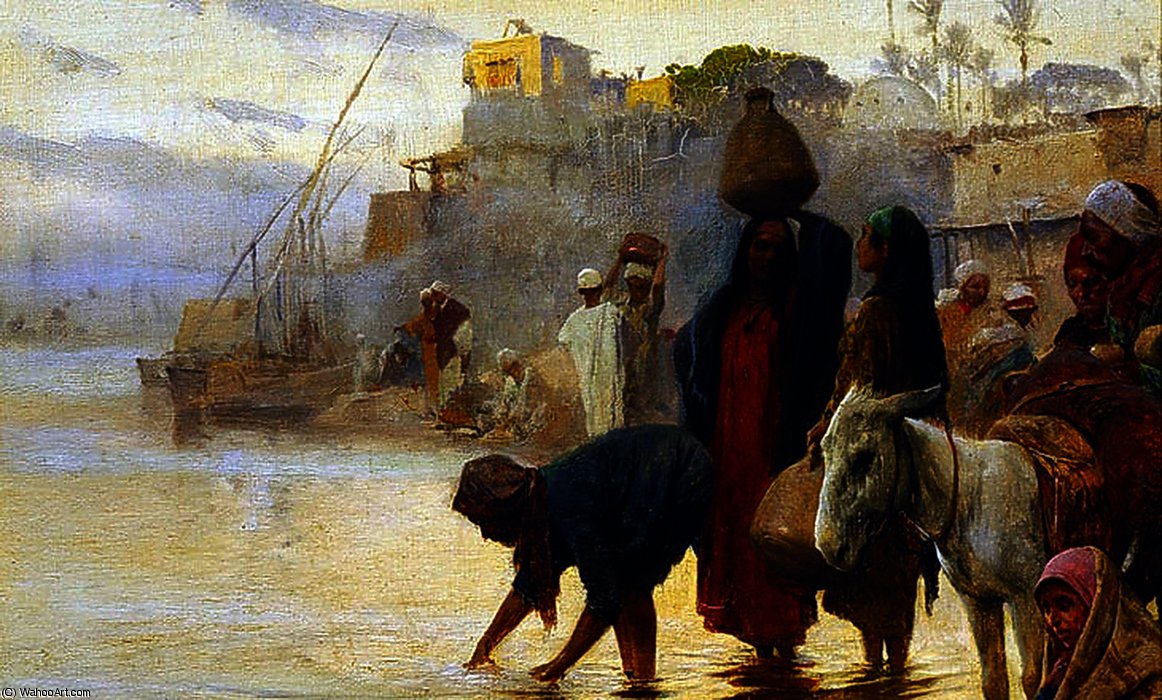 Wikioo.org - The Encyclopedia of Fine Arts - Painting, Artwork by Charles Wilda - Washerwomen on the Nile , Detail