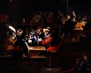 Monkeys in a Tavern, detail of the card game