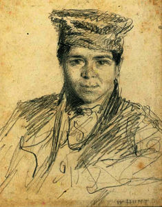 Portrait of a boy, bust-length, wearing a hat