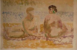 Two figures on a beach