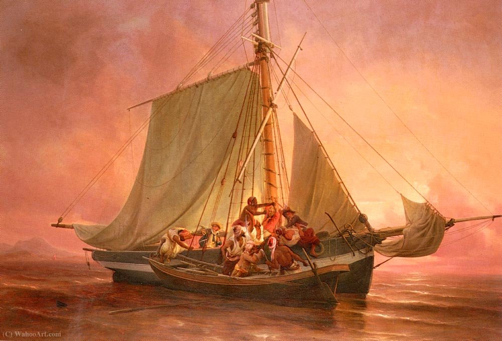 Wikioo.org - The Encyclopedia of Fine Arts - Painting, Artwork by Niels Simonsen - The pirates attack
