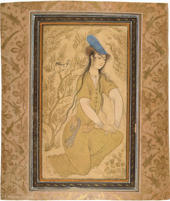 Wikioo.org - The Encyclopedia of Fine Arts - Painting, Artwork by Riza-I Abbasi - Girl in a Fur Hat - QLVR - (705)