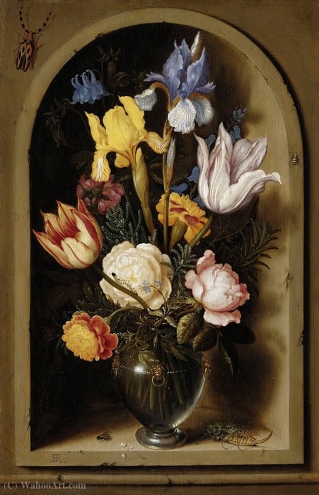 Wikioo.org - The Encyclopedia of Fine Arts - Painting, Artwork by Ambrosius Bosschaert The Elder - Still life with flowers in a niche (17th century) (35 x 23) (Vienna, Liechtenstein)