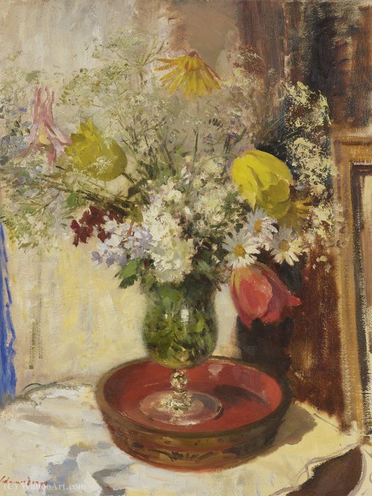 Wikioo.org - The Encyclopedia of Fine Arts - Painting, Artwork by Edward Seago - Flowers in a Vase