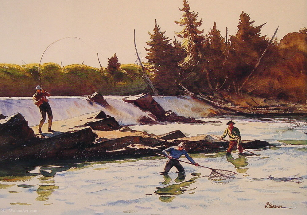 Картина низкого. Огден Минтон. Рыбаки на водопаде картина. Огден картины.