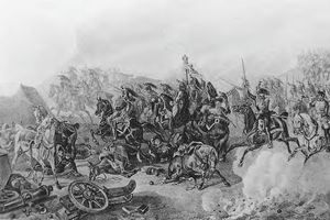 French cuirassiers charge into the Great Redoubt during the Battle of Borodino