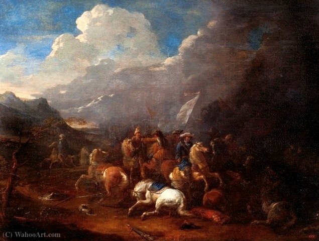 Wikioo.org - The Encyclopedia of Fine Arts - Painting, Artwork by August Querfurt - Battle of the imperial cavalry with the Turks.