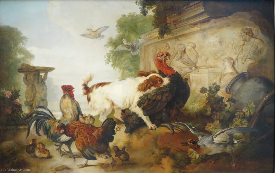 Wikioo.org - The Encyclopedia of Fine Arts - Painting, Artwork by Christophe Huet - The Attack (The Dog Attacking the Turkey Cock)