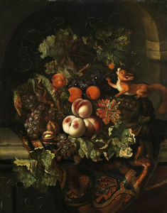 Still life with fruit ans squirrel
