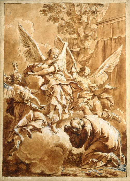 Wikioo.org - The Encyclopedia of Fine Arts - Painting, Artwork by Francesco Fontebasso - Abraham and the Three Angels