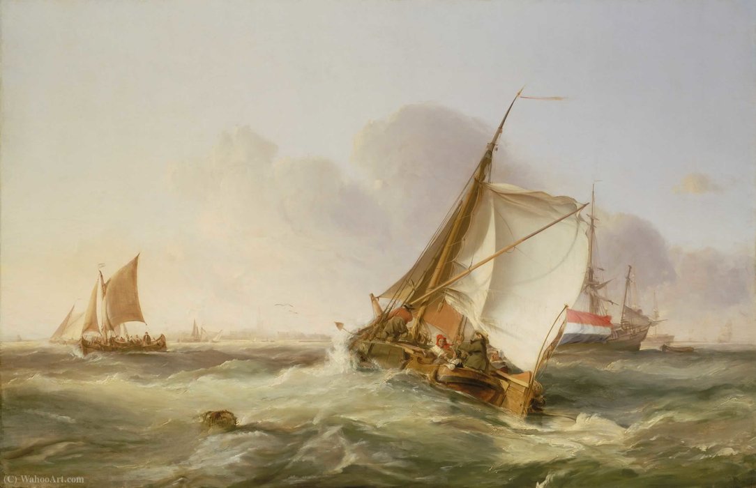 Wikioo.org - The Encyclopedia of Fine Arts - Painting, Artwork by George The Elder Chambers - A Dutch Boeier in a Fresh Breeze