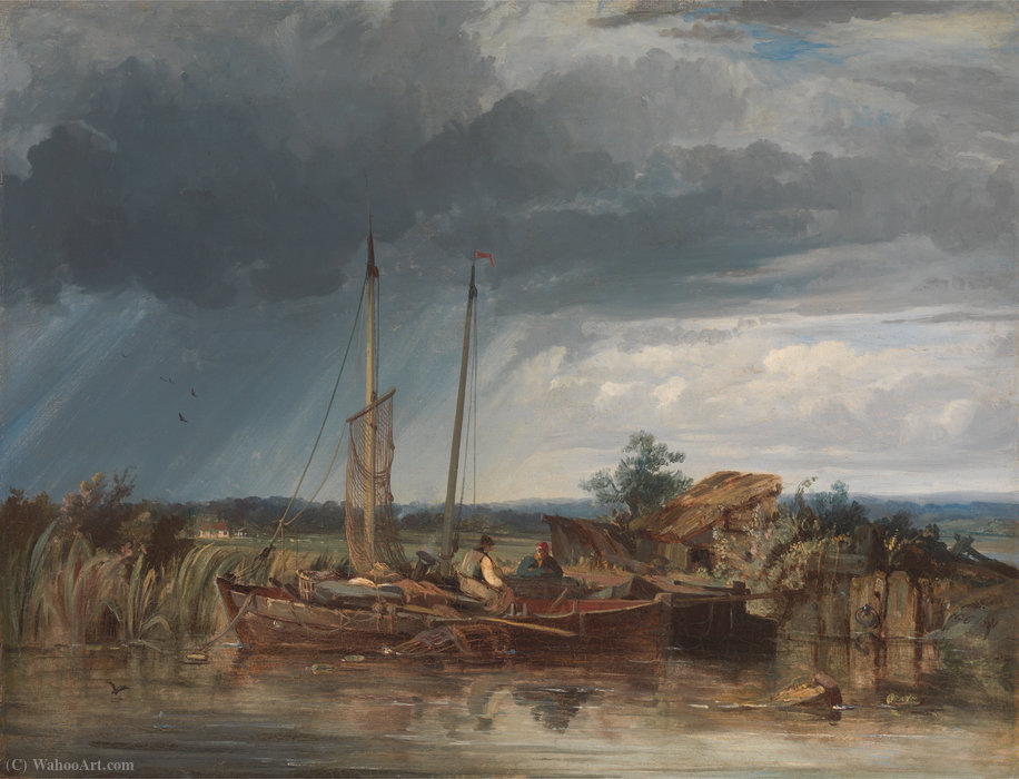 Wikioo.org - The Encyclopedia of Fine Arts - Painting, Artwork by George The Elder Chambers - Two Fishing Boats on the Banks of Inland Waters