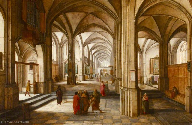 Wikioo.org - The Encyclopedia of Fine Arts - Painting, Artwork by Hendrick Van The Younger Steenwyck - An Imaginary Church or Cathedral Interior, with a Biblical Scene