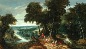 Landscape, Riverbank with Figures