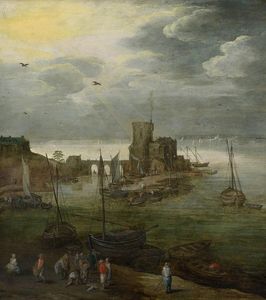 Harbor view with fishermen