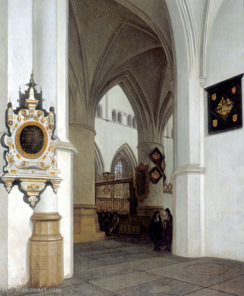 Wikioo.org - The Encyclopedia of Fine Arts - Painting, Artwork by Job Adriaensz Berckheyde - The Interior of St. Bavokerk, Haarlem, looking north-east toward the choir screen.